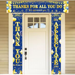 We Appreciate You Banner, 3 PCS Blue And Gold Thank You Banners For Appreciation Party Decorations, Thank You For All You Do Backdrop For Teacher Employee Staff Doctors Nurse Poaster