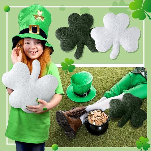 Bencailor 4 Pcs Shamrock Throw Pillows for St Patricks Party Shamrock Shaped Pillow Green Plush Clover Cushion Cute Irish Farmhouse St Patricks Decorations for Sofa Couch Office Home in Kuwait