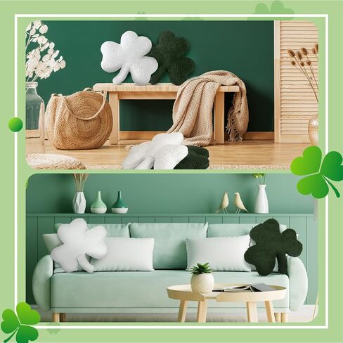 Bencailor 4 Pcs Shamrock Throw Pillows for St Patricks Party Shamrock Shaped Pillow Green Plush Clover Cushion Cute Irish Farmhouse St Patricks Decorations for Sofa Couch Office Home in Kuwait