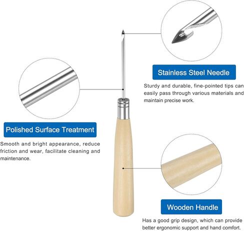 Harfington Handwork Handing Sewing Awl Crochet Hook Ho -Heat Leather Host Tool مع خدش مقبض خشبي للأسلاك المكسورة ، قم بإصلاح خياطة الحفر و DIY المصنوع يدويًا ، سجل سجل in Saudi Arabia
