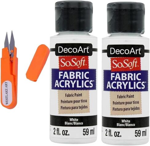 Decoart Sosoft Fabric Paint White, 2 Fl Oz - White Acrylic Paint For Fabric, With Embroidery Scissors, Bright & Blendable White Paint Fabric, Easy-To-Use White Fabric Paint ~(Pack Of 2) in Saudi Arabia