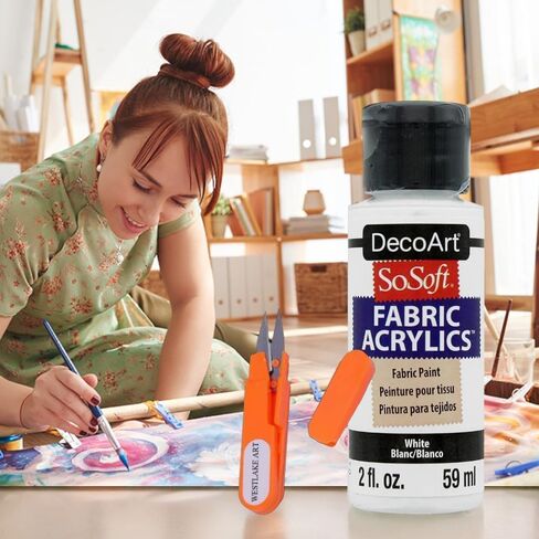 Decoart Sosoft Fabric Paint White, 2 Fl Oz - White Acrylic Paint For Fabric, With Embroidery Scissors, Bright & Blendable White Paint Fabric, Easy-To-Use White Fabric Paint ~(Pack Of 2) in Saudi Arabia