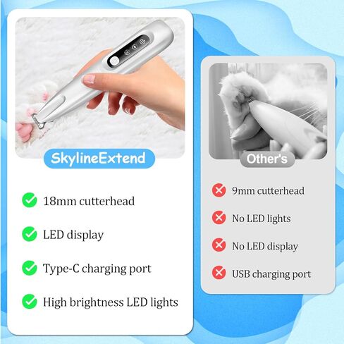 الكلب مخلب القطع مع ضوء LED ، والقطار والحيوانات الأليفة مخلب القطع للاستمالة ، والفراء والفرار شافير ، ومقاوم للماء للوجه الرغبة في الأذن والعيون ، كليبرز للكلاب والقطط الصغيرة أو الكبيرة in Kuwait