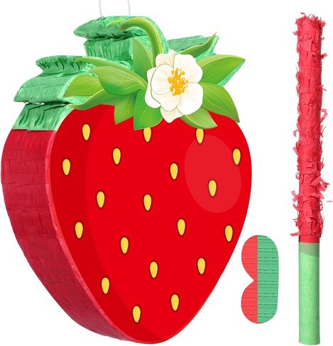 Aoriher Strawberry Piñata Red Strawberry Piñata Berry Strawberry Piñata Strawberry Birthday Piñata مع حلويات قناع Stick for Summer Strawberry First Babyshower Party Supplies Supplies in Saudi Arabia