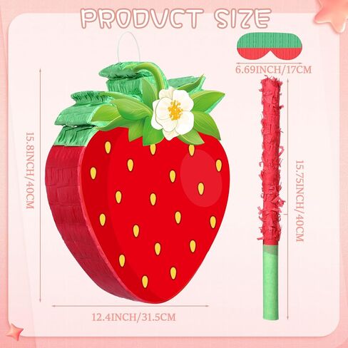Aoriher Strawberry Piñata Red Strawberry Piñata Berry Strawberry Piñata Strawberry Birthday Piñata مع حلويات قناع Stick for Summer Strawberry First Babyshower Party Supplies Supplies in Saudi Arabia