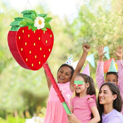 Aoriher Strawberry Piñata Red Strawberry Piñata Berry Strawberry Piñata Strawberry Birthday Piñata مع حلويات قناع Stick for Summer Strawberry First Babyshower Party Supplies Supplies in Saudi Arabia