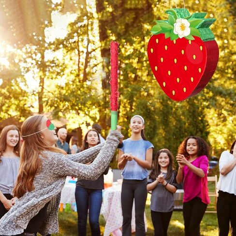 Aoriher Strawberry Piñata Red Strawberry Piñata Berry Strawberry Piñata Strawberry Birthday Piñata مع حلويات قناع Stick for Summer Strawberry First Babyshower Party Supplies Supplies in Saudi Arabia