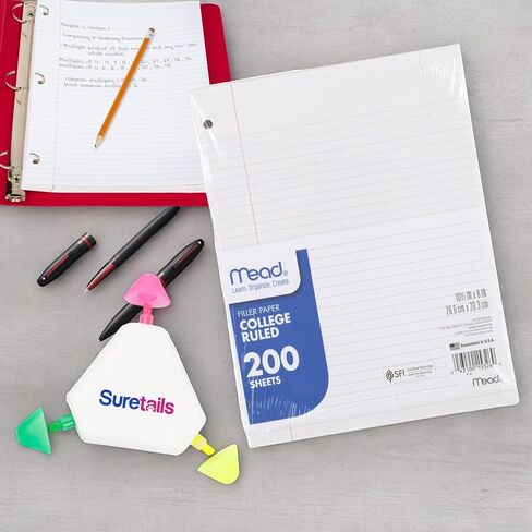 حكمت Mead Loose Paper College ورقة دفتر ، 1 رطل ، 200 ورقة ، 15326 | مجمعة مع قلم S -Highlighter متعدد الألوان - 8 × 10.5 بوصة ، يناسب المجلدات القياسية ، الجودة الدقيقة [حزمة 4] in Kuwait