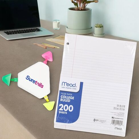 حكمت Mead Loose Paper College ورقة دفتر ، 1 رطل ، 200 ورقة ، 15326 | مجمعة مع قلم S -Highlighter متعدد الألوان - 8 × 10.5 بوصة ، يناسب المجلدات القياسية ، الجودة الدقيقة [حزمة 4] in Kuwait