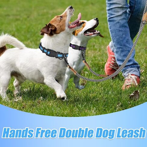Mile High Life Dual Dog Leash, Double Dog Leash, 360 Swivel No Tangle Walking Leash, Hands Free Leash w Leather Tailored Connection, Double Rope Leash for Two Dogs (Black Khaki, 8FT) in Kuwait