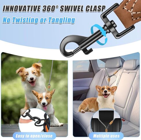 Mile High Life Dual Dog Leash, Double Dog Leash, 360 Swivel No Tangle Walking Leash, Hands Free Leash w Leather Tailored Connection, Double Rope Leash for Two Dogs (Black Khaki, 8FT) in Kuwait