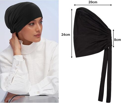 PHOGARY 2 Pcs Women Hijab Undercap, Islamic Muslim Under Hijab Cap Inner Under Scarf Hat Hijab Cap with Tie Back Closure Solid Color Underscarf Hijab Cap Turban Head Wraps for Women Chemo Sleep Cap, B in Saudi Arabia