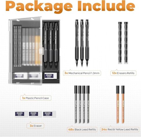 Nicpro 3 PCS 1.3 mm Mechanical Pencil Set with 72 PCS Lead Refill,3 Erasers-HD1000 Carpenter Pencils, Weatherproof Metal Heavy Duty Construction Pencil for Outdoor Marking Drafting Drawing Woodworking in Saudi Arabia