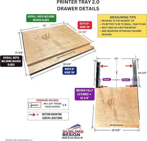 Sublime Design 19 "Wide - Printer Asso Tray - Sliet Out Relves - درج خشب البتولا البلطيق للطابعات (التصميم الحديث ، عرض 19 بوصة) in Kuwait