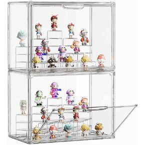 JOYZAN Clear Display Case for Pop Figures, Acrylic Storage Organizer with Magnetic Door, Dustproof Showcase for Collectibles with Movable Cylindrical Modules, Large Stackable Show Case 2 Pack