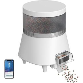 Large Automatic Fish Feeder for Pond Outdoor Rainproof Koi Fish Feeder, Connect to APP Programming via Bluetooth, Rechargeable Battery and DC 5V Powered, Capacity 4L White