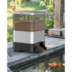 Pawfly Automatic Fish Feeder for Pond 10 L Large Capacity Vacation Timer Pond Fish Feeder Adjustable Fish Food Dispenser Moisture-Proof Outdoor Koi Fish Feeder, Battery Powered (Battery Not Included)