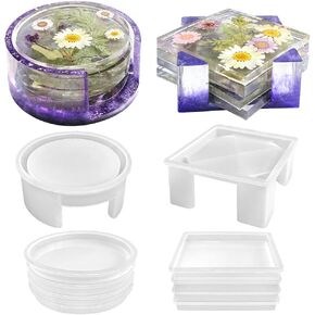 RESINWORLD Resin Coaster Molds Set, Upgrade 10 pcs Silicone Coaster Molds Kit Storage Box Mold for Resin Casting, Square Round Coaster Epoxy Resin Molds