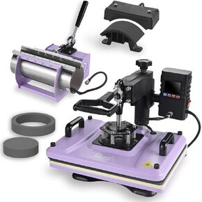 Heat Press Machine 12x15 Inch, 360° Swing Away 5 in 1 Heat Transfer Machine, Multifunctional Heat Transfer Press Machine with 30OZ Tumbler Attachment for Hat/Plate/T-Shirt/Mug, Purple