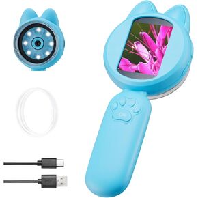 Digital Handheld Microscopy, 2-inch IPS Screen 30X Magnifying Glass Magnifier with LED Light, 3 Games, 30W HD Camera, Built-in TF Card for 300 Photos, Education Hobby Plants Insects- Blue