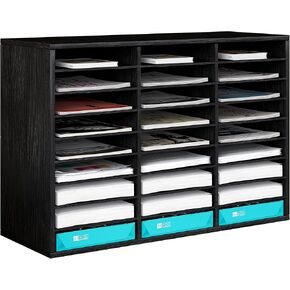 TQVAI Literature Organizer, 48 Slots Classroom Mailbox, Wooden File Document Paper Storage Organizer Adjustable Mail Sorter, Office Home Mailrooms Organization, Black