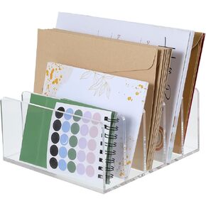 Clear Desktop File Organizer, 5 Compartments Acrylic Office Document Sorter Mails Storage, Multifunction Letter Folder Racks Holders for Office,Home, School Desk Organization
