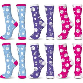 6 Pairs Girls Soccer Volleyball Socks Youth Sport Crew Socks Gifts for Sport Lover Gift for Women Running Athletic