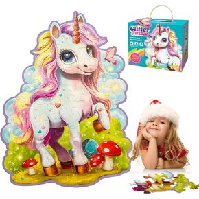 Unicorn Puzzle for Kids Ages 4-6,45 Pcs Jumbo Jigsaw Large Unicorn Floor Puzzles for Kids Ages 3-5,Glittery Floor Puzzles for Kids Ages 2-4,Birthday Gift Toys Floor Puzzles for 4-8 Years Old