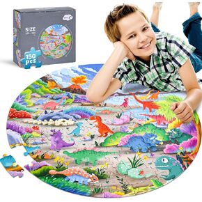 LovesTown 150PCS Dinosaur Floor Puzzle, Large Floor Puzzles Round Dinosaur Jigsaw Puzzle Toys for Kids Age 6-12 Toddler Early School Boys Birthday