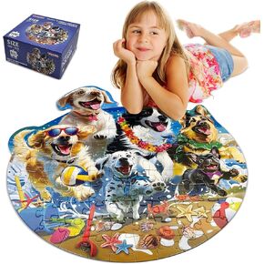Puppies Puzzles for Kids Ages 4-6 with Beach & Marine Animals, 100 Piece Floor Puzzles for Kids Ages 3-5, Perfect 7 Year Old Boys Girls Gifts, Large Jigsaw Puzzles for Kids Learning and Play