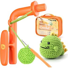 Beginner Crochet Kit - Crochet Helper with Yarn, Crochet Kit for Beginners, Crochet Holder to Learn How to Crochet and Make Magic Rings - with Step-by-Step Video Tutorials, Dinosaur Crochet Kit