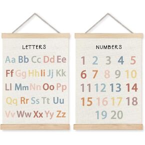 Supwhd Classroom Wall Decor, Numbers and Alphabet Educational Wall Art Poster, Alphabet ABC Numbers from 1 to 20 Poster Wall Decor for Toddler Kids Room Playroom Classroom, 12x16 Inches Set of 2