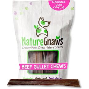 Nature Gnaws Beef Gullet Chews for Large Dogs 9-10" (20 Count) - Natural Beef Jerky Stick Dog Chew Treats - Rawhide Free