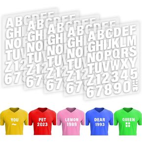 Iron on Letters for Clothing - 5 Sheets, 215 Pieces White PU Heat Transfer Vinyl, 2 Inch Alphabet & Numbers Stickers for T-Shirts, Easy DIY - A-Z & 0-9, Perfect for Fabric Crafting