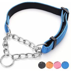 Martingale Dog Collar Wide 2.5CM(0.98inch) Reflective Nylon with Stainless Steel Chain Dog Collar Comfortable Soft M-(doginchs neck15-19inches)
