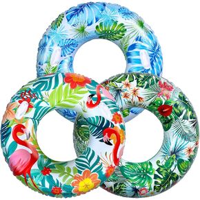3 Pcs Jumbo Inflatable Pool Float Tube 47 Inch Hawaiian Flamingo Palm Leaves Inflatable Pool Floats Rings Swimming Raft for Adults Summer Beach Bachelorette Wedding Luau Tropical Party Supplies