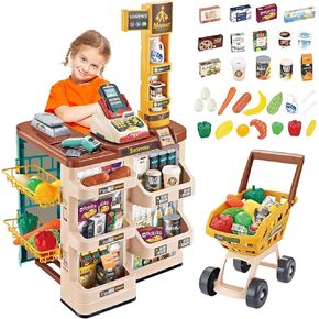 مجموعة سوبر ماركت Deao Kids Supermarket مجموعة لعب Superstore Shop Toys Kids مع الخفيفة والصوت والماسح الضوئي العاملة وعربة التسوق والإكسسوارات