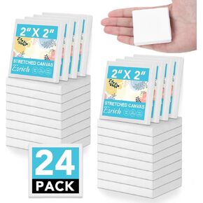 ESRICH Mini Stretched Canvas 24Pack 2x2inch, 2/5''Profile Art Primed Canvases for Painting, Cotton Small Professional Stretched Canvas for Kids and Art Supplies.
