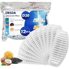 ORSDA Cat Water Fountain Filters, Replacement Carbon, Resin Filters ONLY for D30 67oz/2L Automatic Pet Fountain Cat Water Fountain Dog Water Dispenser, 4 Filtration System (12PCS Filters)…