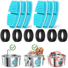 12 Cat Water Fountain Filters, Suitable for FOFNON Dog Water Fountain and 3.2L FOFNON Wired Cat Water Fountain, Including 6 Pieces of Filters + 6 Pieces Sponges, Not for Wireless Cat Fountain
