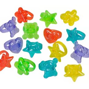 Rhode Island Novelty Plastic Glitter Rings, 144 Assorted Colors and Designs