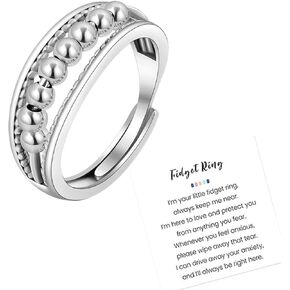Fidget Rings For Women Men, Anxiety Beads Spinning Ring Worry Mood Ring Adjustable Trendy Jewelry Gifts