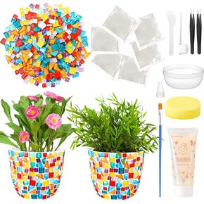 Tioncy 2 Set DIY Vase Mosaic Kit for Adults Gift, DIY Arts and Craft Kits with Vase Flower Mosaic Accessories Art Kit for Room Decor Craft Lovers Handmade, Women's Day Decor(Multicolored)