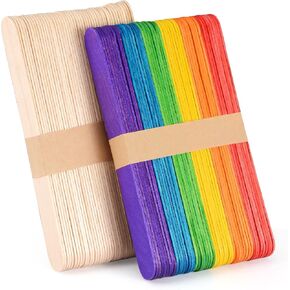 100 Piece Multicolor Jumbo Wooden Craft Sticks (6" x 3/4"), Large Popsicle Sticks for Waxing, Craft Project,Tongue Depressor,DIY Classroom Crafts,Woodcraft (Wood, Rainbow)