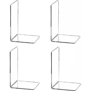Clear Acrylic Bookends for Shelves,Heavy Duty Book Ends and Desktop Organizer,Book Stopper for Books/Movies/CDs,7.3x4.8x4.8 inch (4)