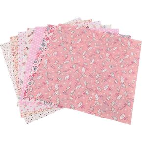 7Pcs Fat Quarters Fabric Bundles, 10 x 10 Inch Pink Flowers Cotton Fabric Bundle Precut Fat Squares Sheets for DIY Patchwork Sewing Quilting Crafting