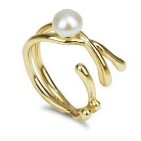 Gold Pearl Ring, Natural Pearl Rings for Women 14k Gold Plated, Elegant Adjustable Unique Gold Rings Pearl Jewelry (gold)