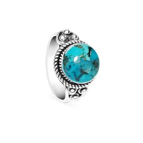 Bali Blue Turquoise Ring Sterling Silver - Natural Stone Solid 925 Silver Chunky Solitaire Ring – Statement Boho Vintage Look Fashion Ring for Women - December Birthstone (7)