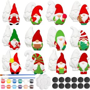 Sinmoe 12 Sets Christmas Gnomes Paint Your Own Painting Kit for Kids Unpainted DIY Ceramics Figurines Ceramic Painting Kit Ceramics to Paint for Adults with Magnet Brushes Palette Arts and Crafts