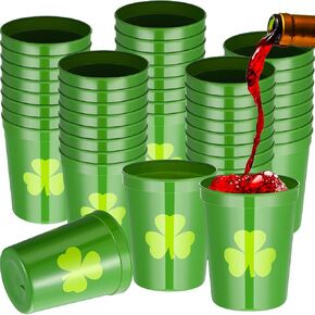 Patelai 32 Pcs St Patricks Day Party Plastic Cups Bulk 16 oz Reusable Lucky Shamrock Cups for St Patricks Day Party Kids Adults Drink Snacks Irish Party Favors Supplies(Green)